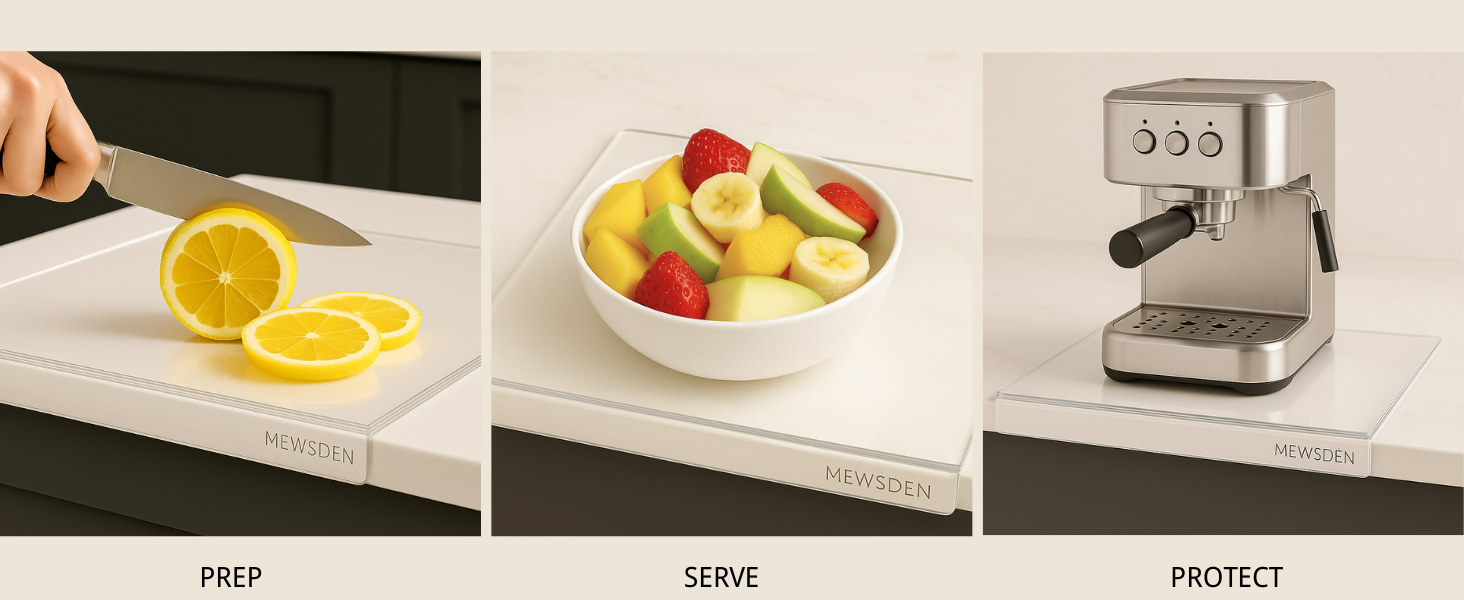 Acrylic Cutting Board with Counter Lip, Clear Cutting Boards for Countertop Protector, Non-Slip Cutting Board for Kitchen Counter, Aesthetic Kitchen Decor Gadgets House Warming Gifts(16.1"x12.5")