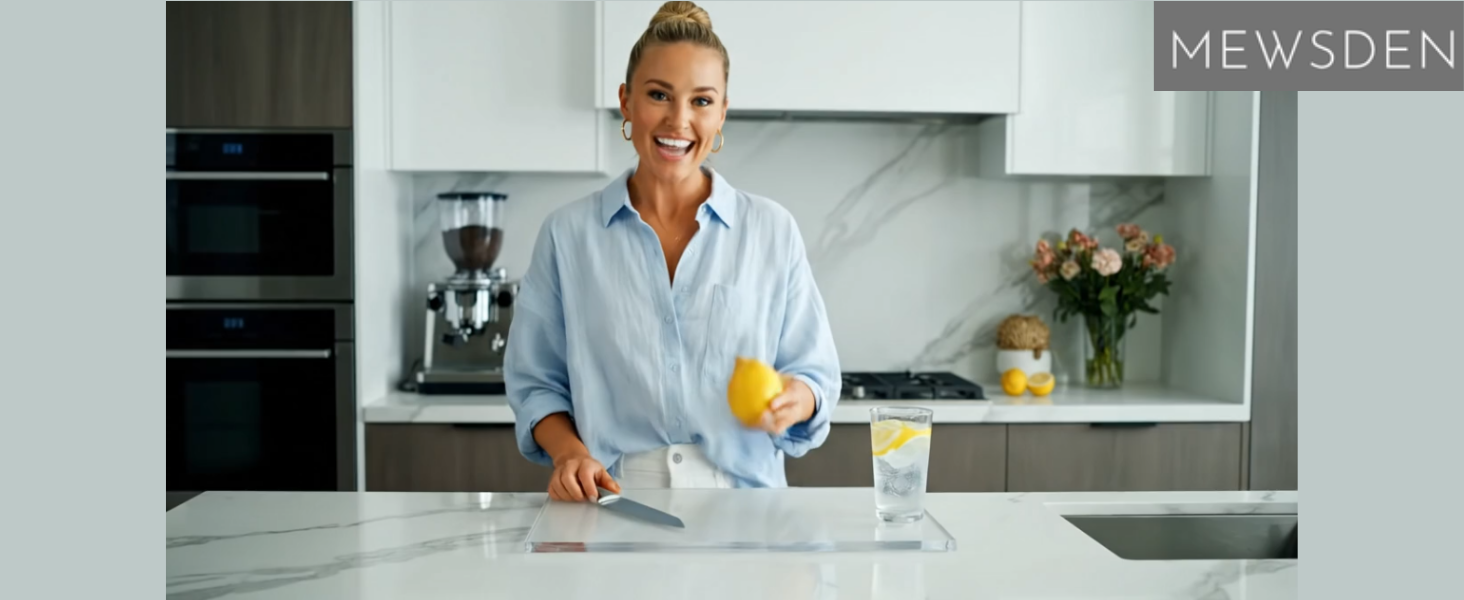 Acrylic Cutting Board with Counter Lip, Clear Cutting Boards for Countertop Protector, Non-Slip Cutting Board for Kitchen Counter, Aesthetic Kitchen Decor Gadgets House Warming Gifts(16.1"x12.5")