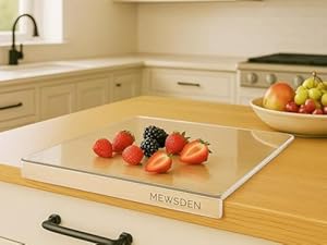 Acrylic Cutting Board with Counter Lip, Clear Cutting Boards for Countertop Protector, Non-Slip Cutting Board for Kitchen Counter, Aesthetic Kitchen Decor Gadgets House Warming Gifts(16.1"x12.5")