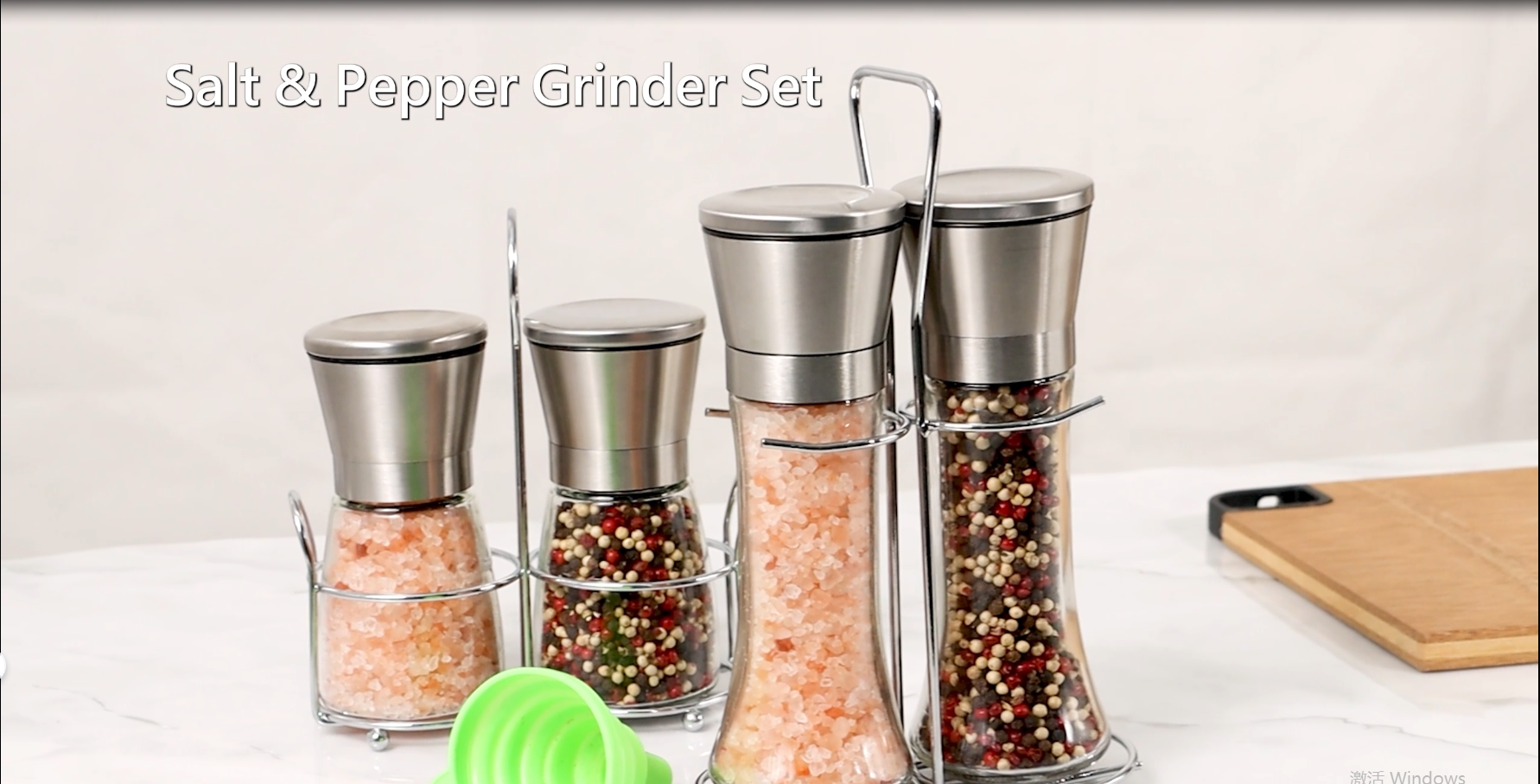 Stainless Steel Salt and Pepper Grinder Set of 2 - Pepper Mill & Salt Mill with Adjustable Coarseness - Glass Spice Shakers - Easy Clean Ceramic Grinders W/Funnel (2.6