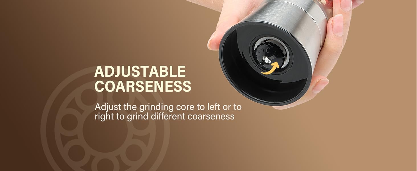 Stainless Steel Salt and Pepper Grinder Set of 2 - Pepper Mill & Salt Mill with Adjustable Coarseness - Glass Spice Shakers - Easy Clean Ceramic Grinders W/Funnel (2.6