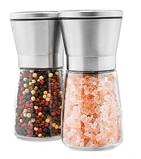 Stainless Steel Salt and Pepper Grinder Set of 2 - Pepper Mill & Salt Mill with Adjustable Coarseness - Glass Spice Shakers - Easy Clean Ceramic Grinders W/Funnel (2.6