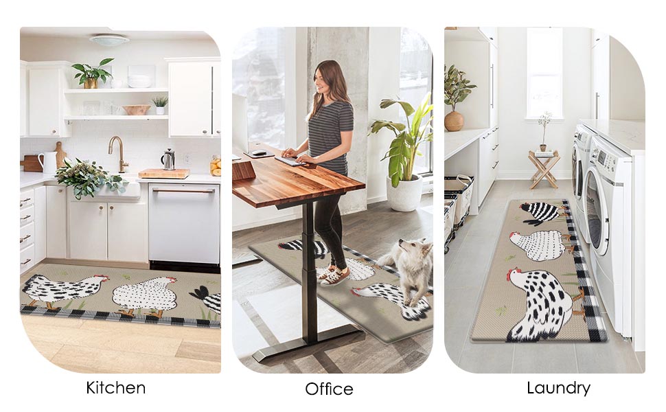 Anti-Fatigue Rooster Kitchen Rug Set of 2 Cushioned Chicken Rug for Floor, Farmhouse Standing Mat Waterproof Non-Slip Mat PVC Ergonomic Comfort Foam Kitchen Decor