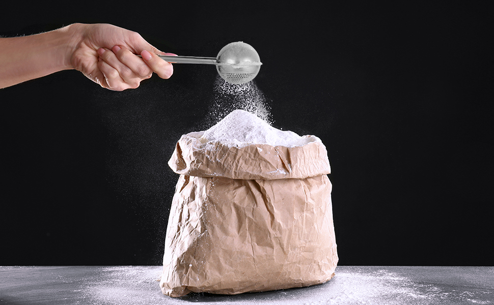 Flour Sifter, Stainless Steel Flour Sifter for Baking, One Handed Operation Baking Sifters, Great Flour Sieve Bakers Dusting Wand for Quick Sifting Cakes and Spices XVBITOR