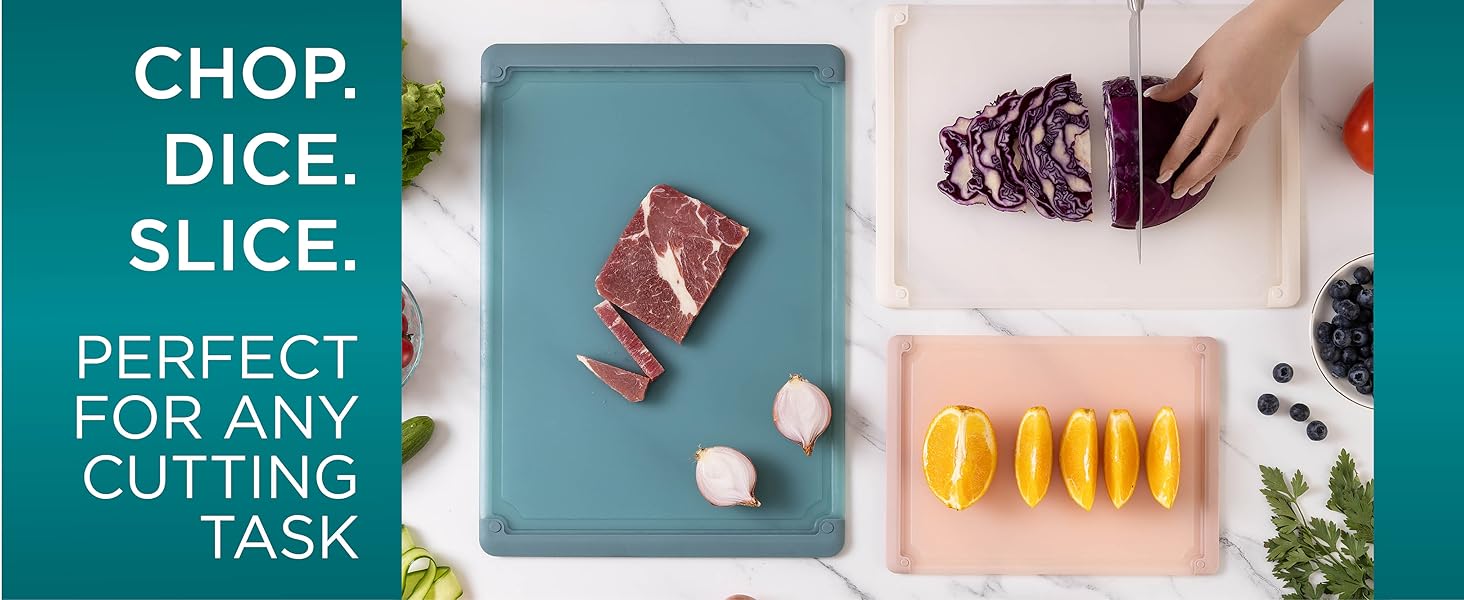 COOK WITH COLOR Extra Large Cutting Board Set, Jumbo-Sized Boards with Rubber Border for Enhanced Cooking Experience, 3-Piece, Brown