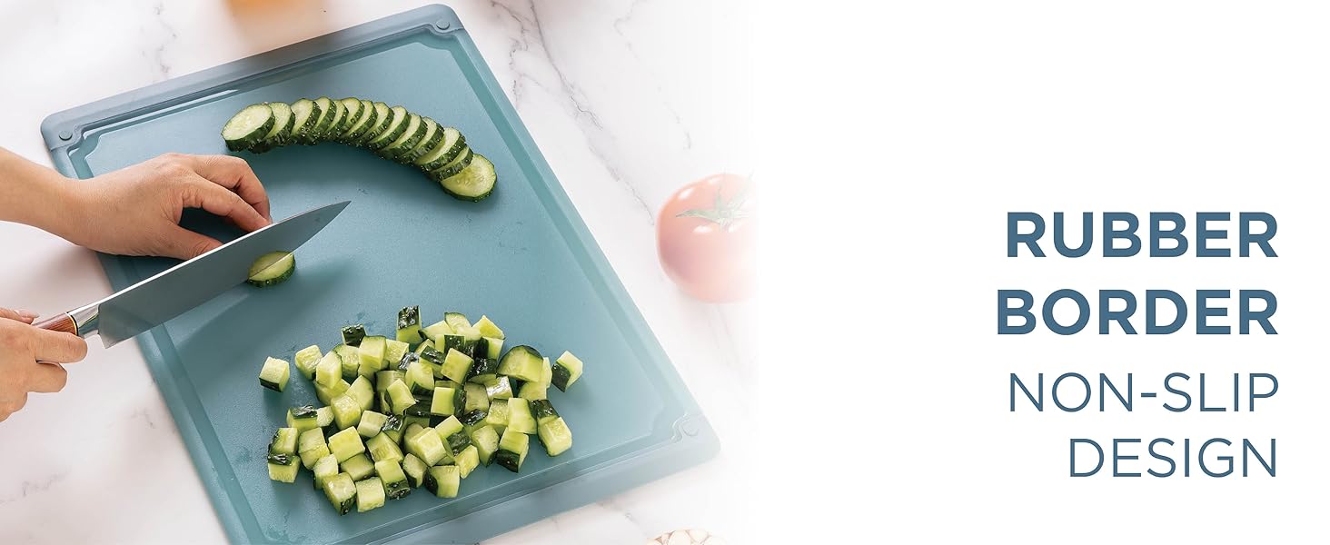 COOK WITH COLOR Extra Large Cutting Board Set, Jumbo-Sized Boards with Rubber Border for Enhanced Cooking Experience, 3-Piece, Brown