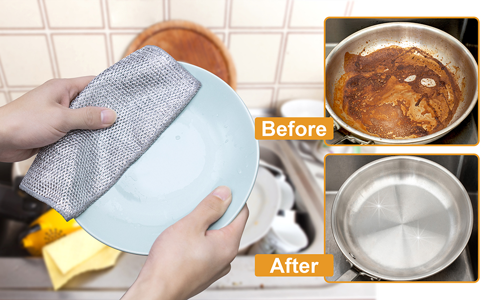 Inkhut Non Scratch Wire Dishcloth, Multipurpose Wire Dishwashing Rag for Wet and Dry, Multifunctional Dish Rags for Washing Dishes, Reusable Steel Wool Scrubber for Kitchen Cleaning