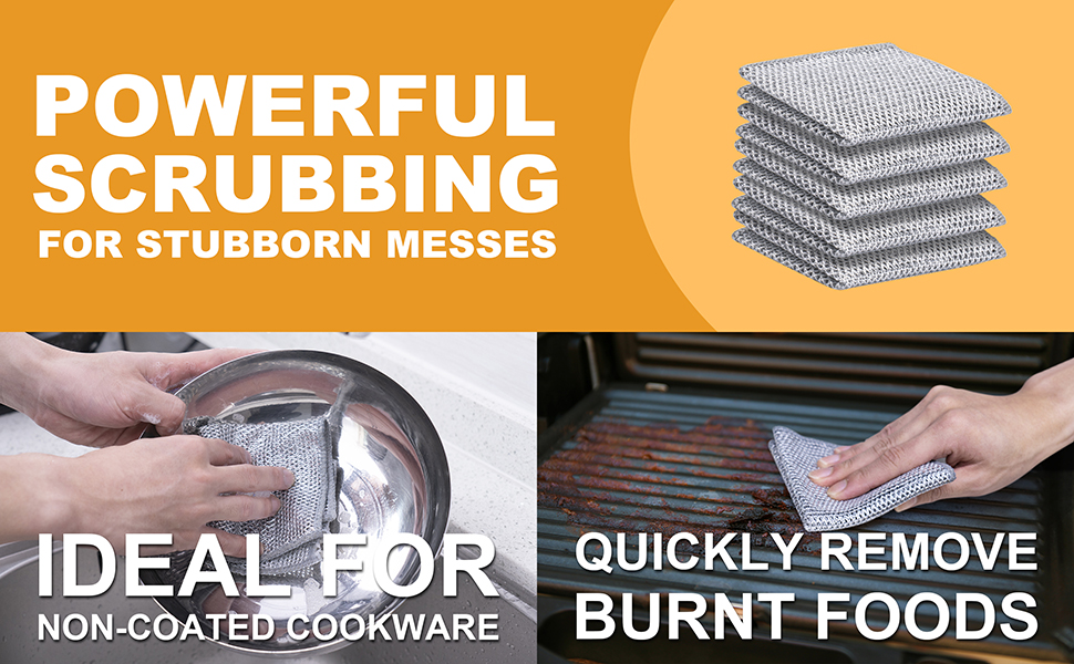 Inkhut Non Scratch Wire Dishcloth, Multipurpose Wire Dishwashing Rag for Wet and Dry, Multifunctional Dish Rags for Washing Dishes, Reusable Steel Wool Scrubber for Kitchen Cleaning