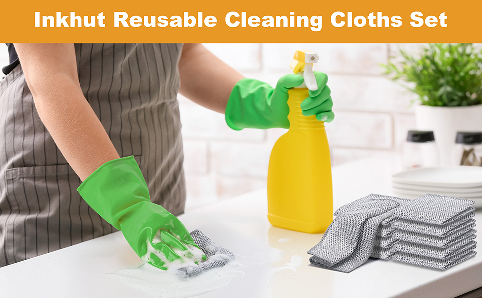 Inkhut Non Scratch Wire Dishcloth, Multipurpose Wire Dishwashing Rag for Wet and Dry, Multifunctional Dish Rags for Washing Dishes, Reusable Steel Wool Scrubber for Kitchen Cleaning