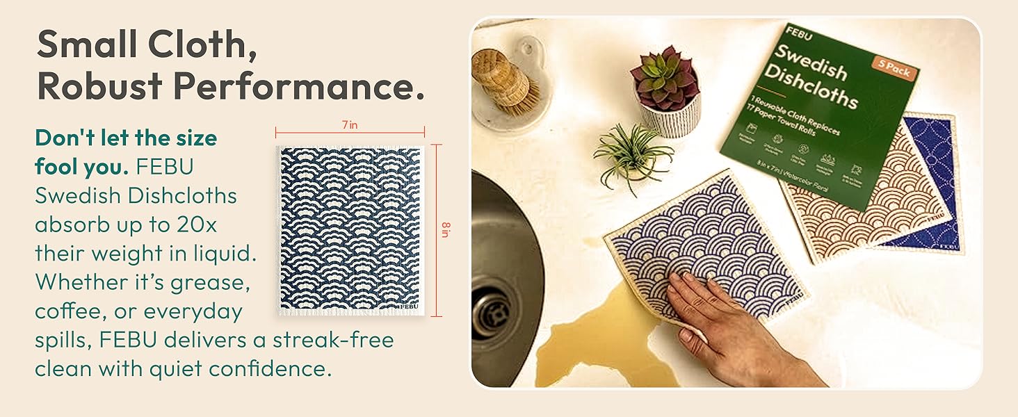 FEBU Swedish Dishcloths for Kitchen | 5 Pack Italian Summer Reusable Paper Towels Washable | Swedish Dish Towels | Non-Scratch Cellulose Sponge Cloths | No Odor, Biodegradable Cleaning Cloths