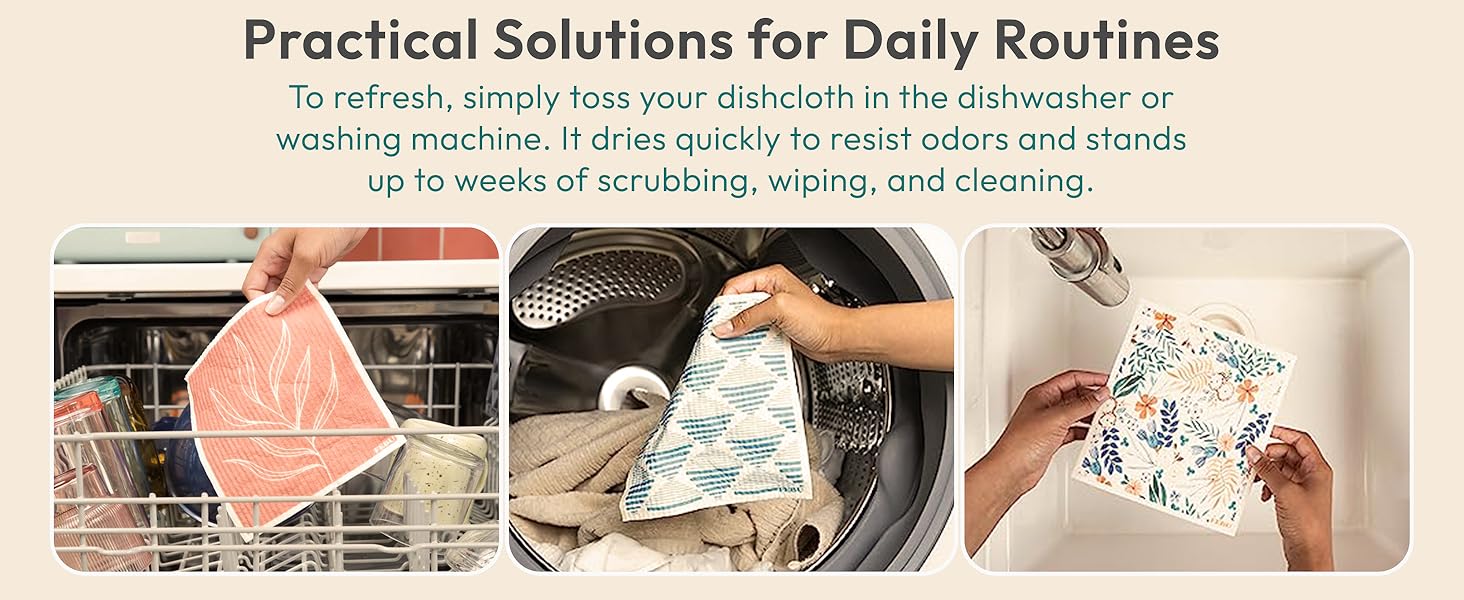 FEBU Swedish Dishcloths for Kitchen | 5 Pack Italian Summer Reusable Paper Towels Washable | Swedish Dish Towels | Non-Scratch Cellulose Sponge Cloths | No Odor, Biodegradable Cleaning Cloths