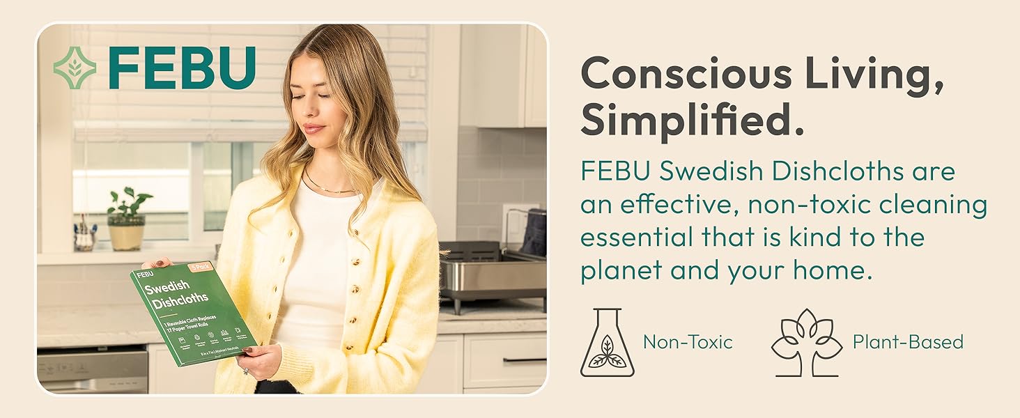 FEBU Swedish Dishcloths for Kitchen | 5 Pack Italian Summer Reusable Paper Towels Washable | Swedish Dish Towels | Non-Scratch Cellulose Sponge Cloths | No Odor, Biodegradable Cleaning Cloths