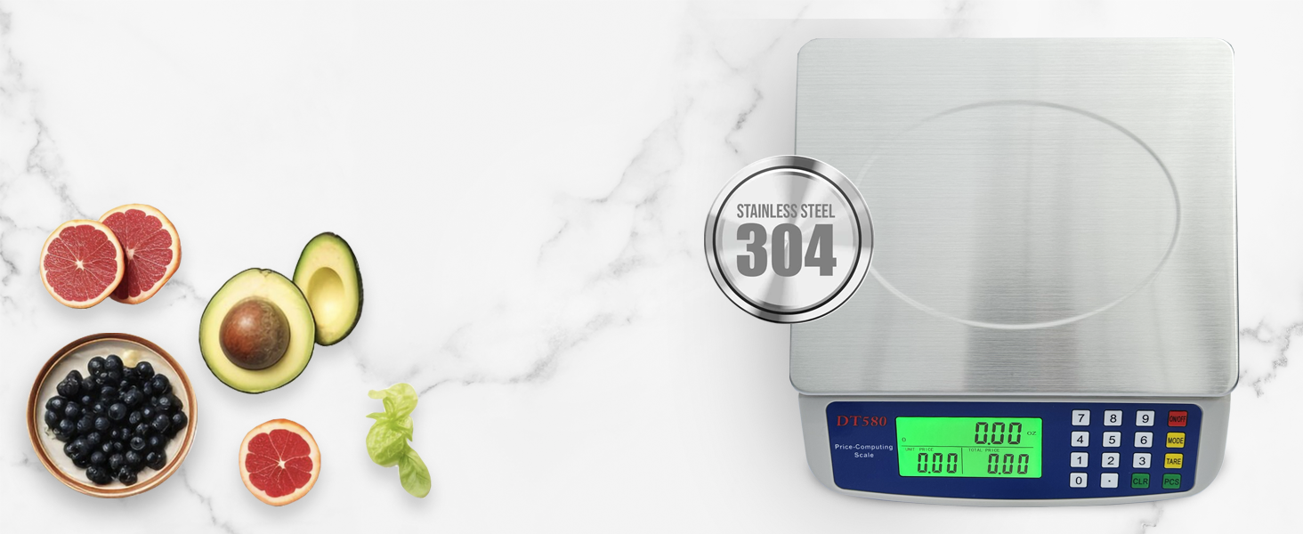 Digital Kitchen Scale 40kg/88lb Stainless Steel Price Computing Scale Counting Scale Deli Scale with Large LCD Display for Baking Bread Cooking Meat Prep Parts and Coins Adapter Included