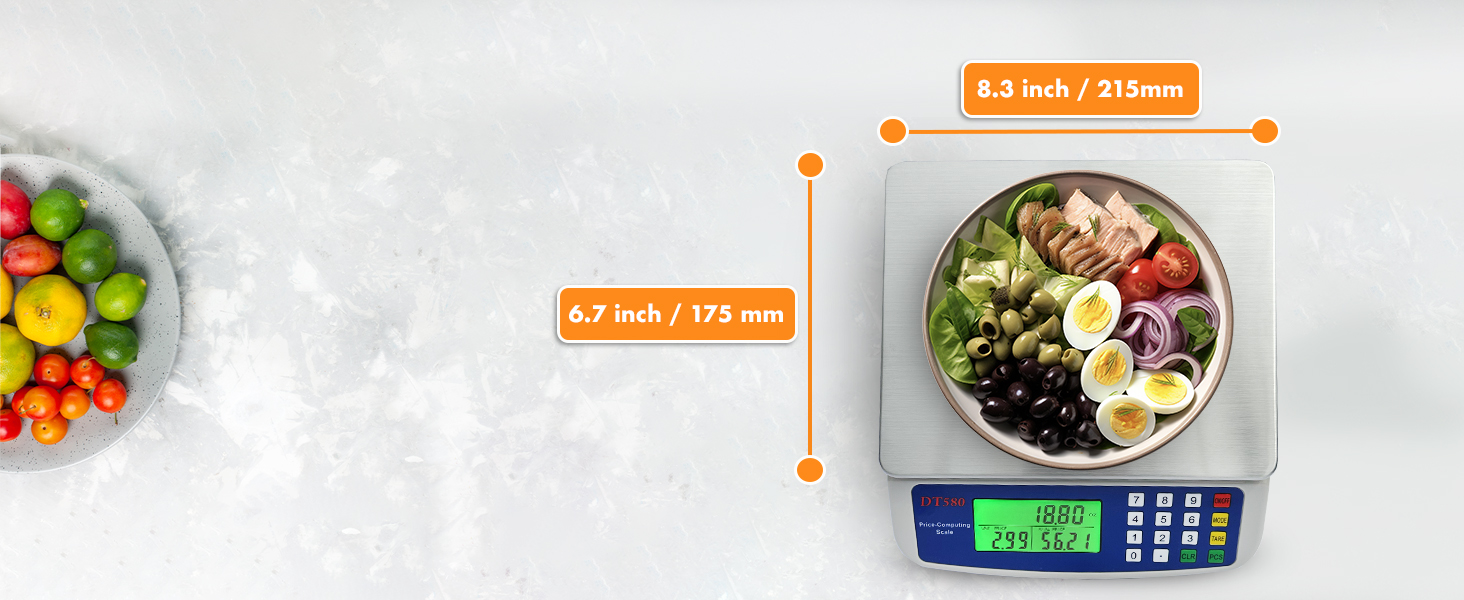 Digital Kitchen Scale 40kg/88lb Stainless Steel Price Computing Scale Counting Scale Deli Scale with Large LCD Display for Baking Bread Cooking Meat Prep Parts and Coins Adapter Included