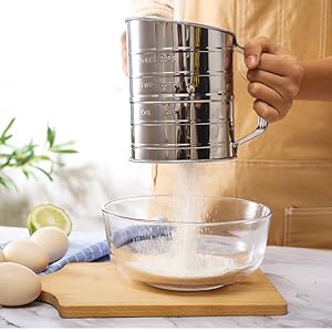 Stainless Steel 3 Cups Flour Sifter for baking | Rotary Hand Crank Powdered sugar shaker and flour duster|