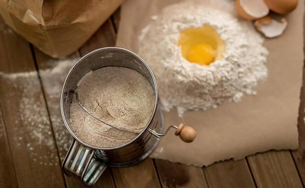 Stainless Steel 3 Cups Flour Sifter for baking | Rotary Hand Crank Powdered sugar shaker and flour duster|