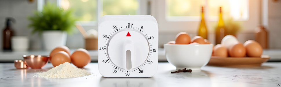 White Timer, 60 Minutes Kitchen Cook Square Timer Mechanical Countdown Alarm Clock Reminder, Thermometers and Timers
