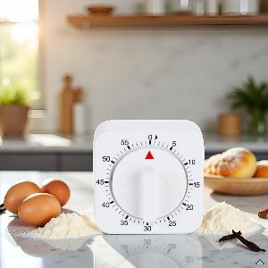 White Timer, 60 Minutes Kitchen Cook Square Timer Mechanical Countdown Alarm Clock Reminder, Thermometers and Timers