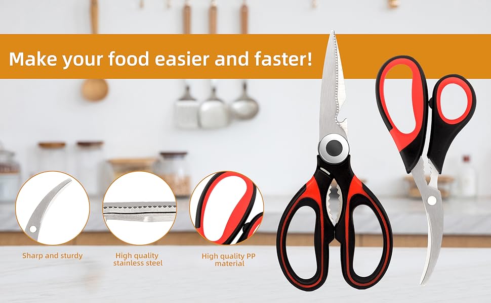Kitchen Shears Set of 2, Heavy Duty Kitchen Scissors Seafood Scissors, Stainless Steel Sharp Food Cooking Scissors for Meat, Bones, Fish, Poultry, Vegetables, Chicken, Dishwasher Safe