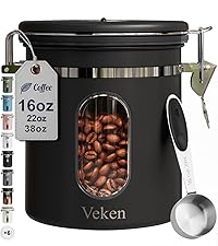 Veken Coffee Canister with Window,Airtight Stainless Steel Kitchen Food Storage Container, Date Tracker & Scoop for Grounds Coffee, Beans, Tea,Flour,Cereal,Sugar,22OZ,Copper