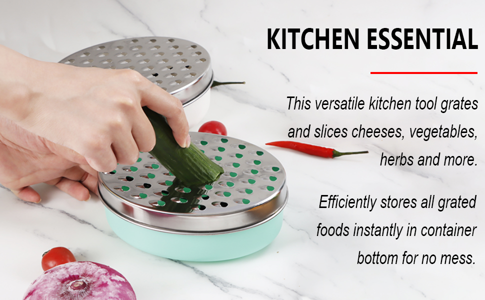 Cheese Grater Citrus Lemon Zester with Food Storage Container & Lid - Perfect For Hard Parmesan Or Soft Cheddar Cheeses, Ginger, Vegetables, Butter, Chocolate & Nutmeg (Green)