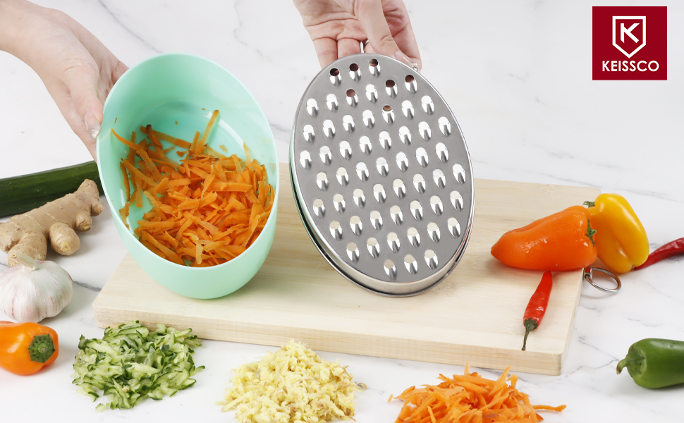 Cheese Grater Citrus Lemon Zester with Food Storage Container & Lid - Perfect For Hard Parmesan Or Soft Cheddar Cheeses, Ginger, Vegetables, Butter, Chocolate & Nutmeg (Green)