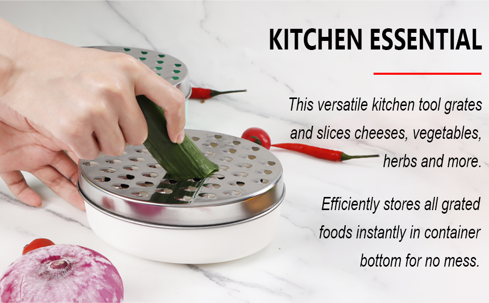 Cheese Grater Citrus Lemon Zester with Food Storage Container & Lid - Perfect For Hard Parmesan Or Soft Cheddar Cheeses, Ginger, Vegetables, Butter, Chocolate & Nutmeg (White)