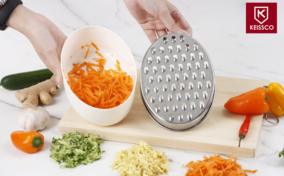 Cheese Grater Citrus Lemon Zester with Food Storage Container & Lid - Perfect For Hard Parmesan Or Soft Cheddar Cheeses, Ginger, Vegetables, Butter, Chocolate & Nutmeg (White)