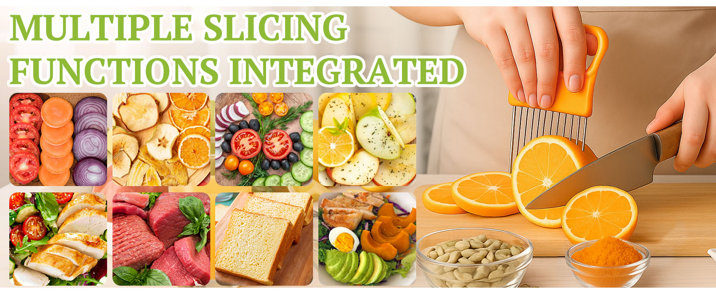 FANTEXY 3Pieces Onion Holder for Slicing, Stainless Steel Onion Cutter for Slicing, Potato Lemon Slicer Tomato Slicers Kitchen Comb for Vegetables, Fruit and Meat