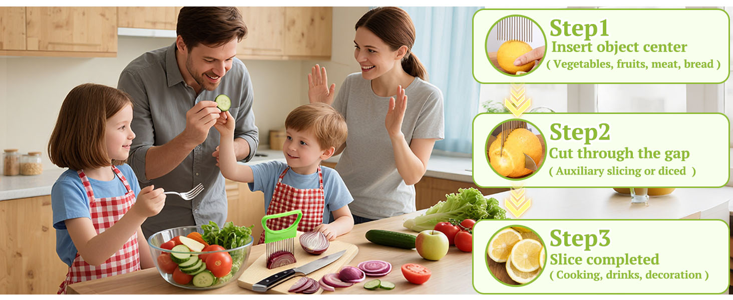 FANTEXY 3Pieces Onion Holder for Slicing, Stainless Steel Onion Cutter for Slicing, Potato Lemon Slicer Tomato Slicers Kitchen Comb for Vegetables, Fruit and Meat