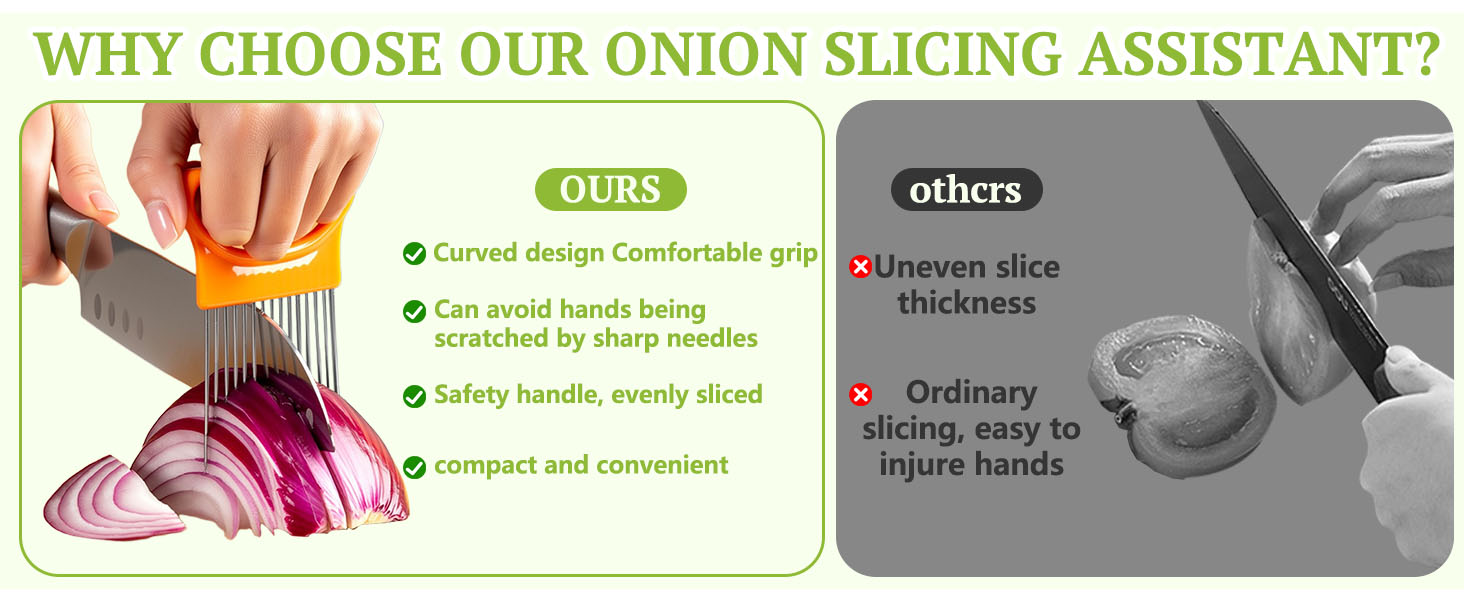 FANTEXY 3Pieces Onion Holder for Slicing, Stainless Steel Onion Cutter for Slicing, Potato Lemon Slicer Tomato Slicers Kitchen Comb for Vegetables, Fruit and Meat