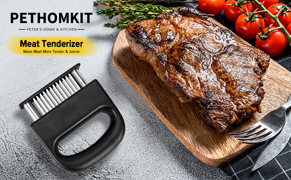 Meat Tenderizer Tool, 48 Stainless Steel Ultra Sharp Needle Blades Meat Tenderizer Stapler for Tenderizing Steak/Beef/Pork/Turkey/Fish/Poultry/Veal Marinade,Black