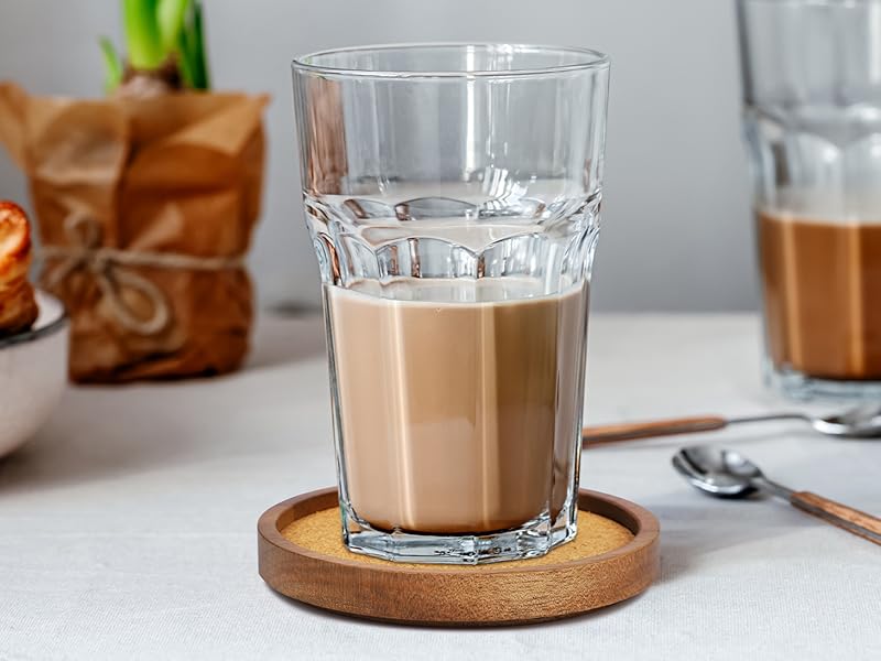 Wooden Drink Coasters Set of 4, Stackable Cup Coaster for Table, 4.2 inch Absorbent Cork Coasters Set for Tabletop Protection, Rustic Glass Coaster for Coffee, Home Decor.