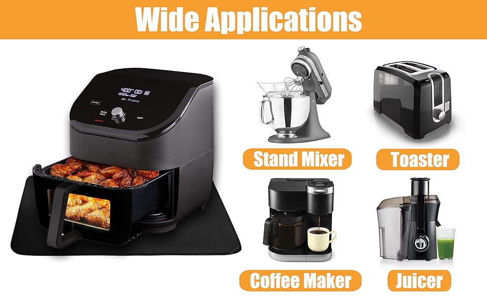 Heat Resistant Mat for Air Fryer, 15 x 18in Heat Resistant Mat for Countertop, Fireproof Silicone Countertop Protector Appliance Slider Hot pod for Air Fryer, Coffee Maker, Toaster, Oven (Black)