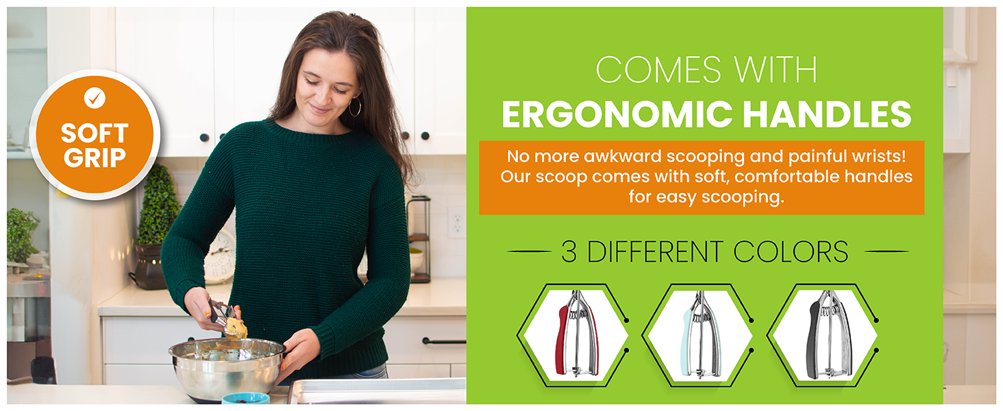 Spring Chef Extra Large Cookie Scoop, 18/8 Stainless Steel Melon Baller Scoop, Spring Loaded Trigger Release for Cookie Dough, Ice Cream, Meatball, Cupcake, 5.5 tablespoon (tbsp) portion, #10, Black