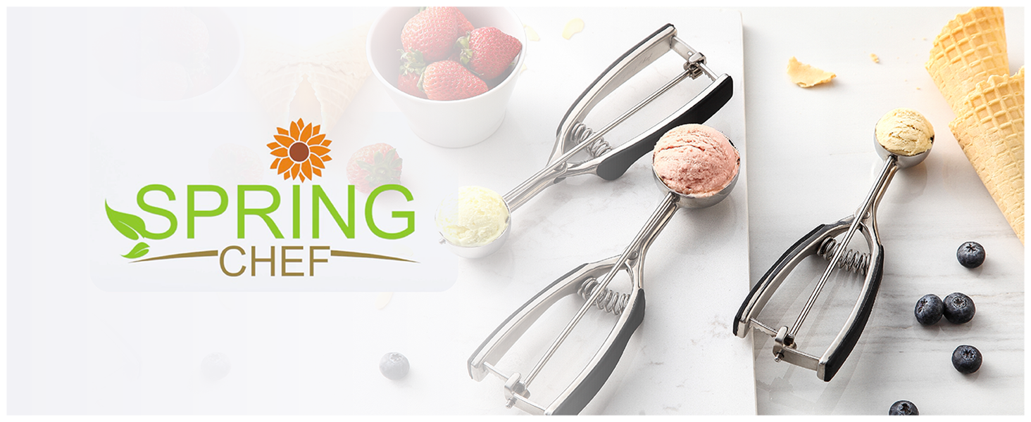 Spring Chef Extra Large Cookie Scoop, 18/8 Stainless Steel Melon Baller Scoop, Spring Loaded Trigger Release for Cookie Dough, Ice Cream, Meatball, Cupcake, 5.5 tablespoon (tbsp) portion, #10, Black
