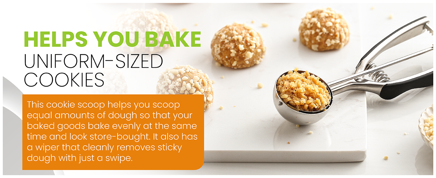 Spring Chef Extra Large Cookie Scoop, 18/8 Stainless Steel Melon Baller Scoop, Spring Loaded Trigger Release for Cookie Dough, Ice Cream, Meatball, Cupcake, 5.5 tablespoon (tbsp) portion, #10, Black