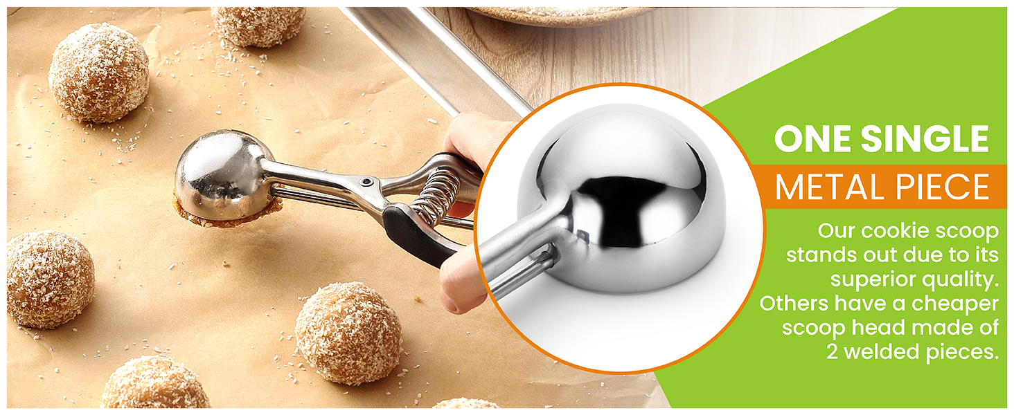 Spring Chef Extra Large Cookie Scoop, 18/8 Stainless Steel Melon Baller Scoop, Spring Loaded Trigger Release for Cookie Dough, Ice Cream, Meatball, Cupcake, 5.5 tablespoon (tbsp) portion, #10, Black