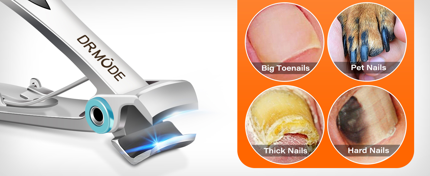 DRMODE Toenail Clippers for Seniors Thick Toenails, Large Toe Nail Clippers for Men Thick Nails with Wide Opening, Sharp Heavy Duty Ingrown Toenail Clippers Nail Cutter Long Handle with Slanted Blade