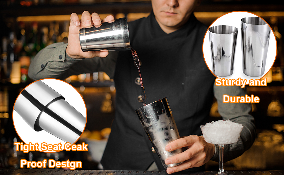 6 Pcs Cocktail Shakers Professional Bar Shaker Boston Shaker Set Martini Shakers Drink Mixer Shake for Drink Mixing 18 oz, 28 oz (Silver)