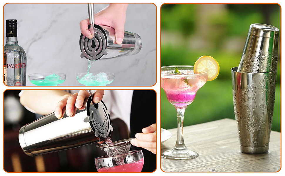 6 Pcs Cocktail Shakers Professional Bar Shaker Boston Shaker Set Martini Shakers Drink Mixer Shake for Drink Mixing 18 oz, 28 oz (Silver)