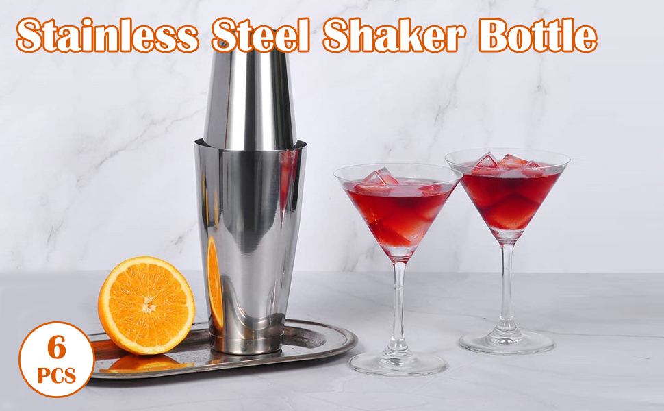 6 Pcs Cocktail Shakers Professional Bar Shaker Boston Shaker Set Martini Shakers Drink Mixer Shake for Drink Mixing 18 oz, 28 oz (Silver)