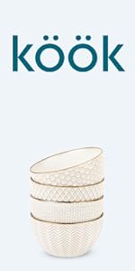 KooK Ceramic Mixing Bowls, Nesting Set of 4, Embossed Kitchen Dishware, Prep, Serving, Gift, Microwave and Dishwasher Safe, 20/44/98/145 oz, Narbonne Collection (Ivory)