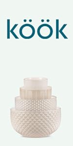 KooK Ceramic Mixing Bowls, Nesting Set of 4, Embossed Kitchen Dishware, Prep, Serving, Gift, Microwave and Dishwasher Safe, 20/44/98/145 oz, Narbonne Collection (Ivory)