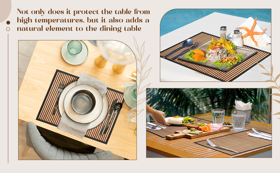 Pickmesh Bamboo Placemats Set of 6, Bamboo Table Mats Set with Fabric Border,18'' x 12'' Woven Placemat, Japanese Style, Washable Heat Resistant Place Mats for Kitchen and Dining Room