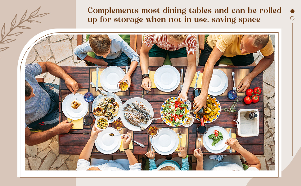 Pickmesh Bamboo Placemats Set of 6, Bamboo Table Mats Set with Fabric Border,18'' x 12'' Woven Placemat, Japanese Style, Washable Heat Resistant Place Mats for Kitchen and Dining Room