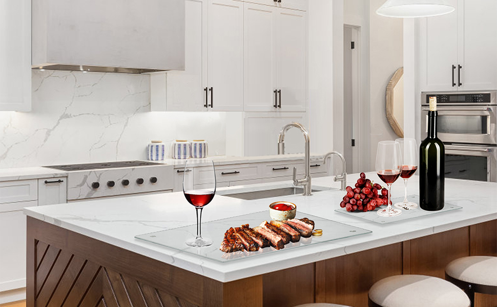 Small Glass Cutting Board,Clear Tempered Glass for Kitchen 1 Pcs (8"x12"),with Rubber Feet,Non-Slip,Durable Shatter Resistant,Dishwasher Safe,Scratch Resistant,Heat Resistant