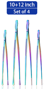 JETKONG 4 Pcs Kitchen Tweezers, 12'' and 10'' Stainless Steel Cooking Tweezers Set, High-Precision Tweezers Tongs for Cooking, Repairing, Seafood and BBQ (Black)