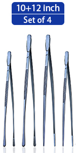 JETKONG 4 Pcs Kitchen Tweezers, 12'' and 10'' Stainless Steel Cooking Tweezers Set, High-Precision Tweezers Tongs for Cooking, Repairing, Seafood and BBQ (Black)