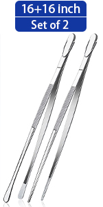 JETKONG 4 Pcs Kitchen Tweezers, 12'' and 10'' Stainless Steel Cooking Tweezers Set, High-Precision Tweezers Tongs for Cooking, Repairing, Seafood and BBQ (Black)